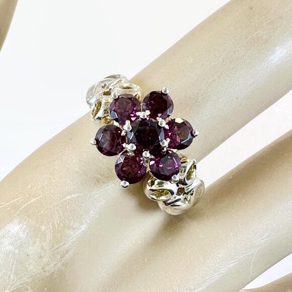 Garnet Ring, Flower, Rhodolite Garnet, Sterling Silver, Designer,Michelle Albala - Picture 2 of 6